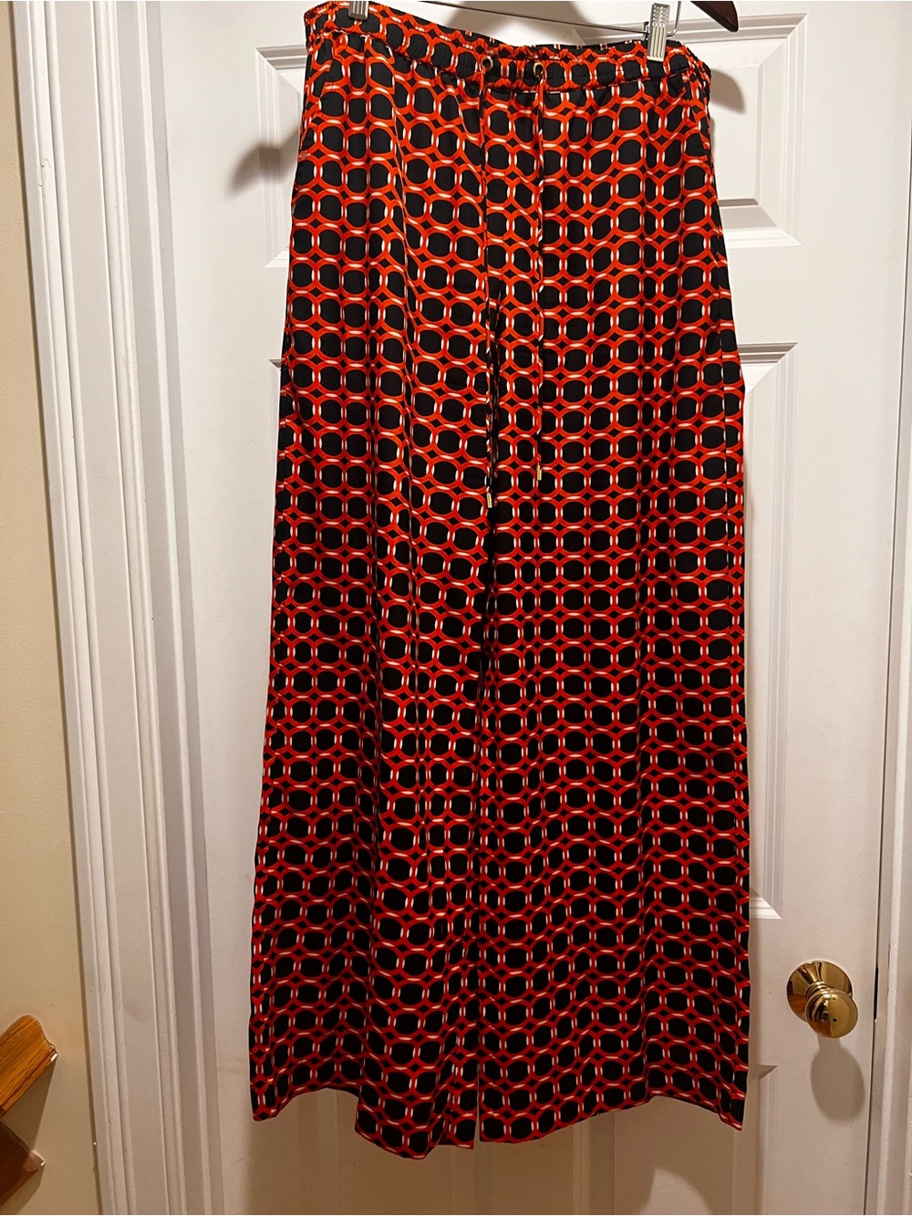 Michael Kors orange and navy wide leg drawstring pants